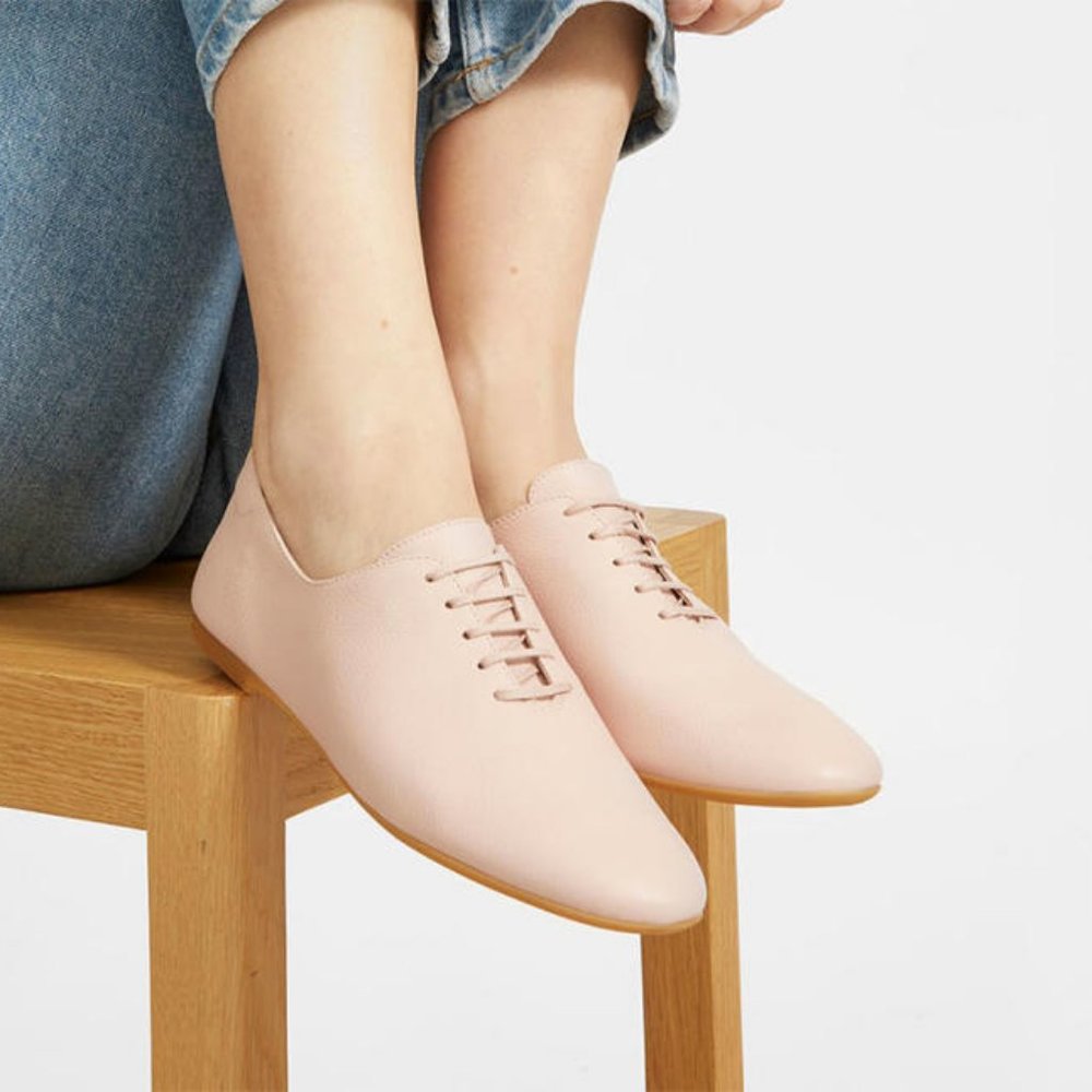 EUC Everlane the leather lace-up flat - blush pink derbys - Picture 2 of 11